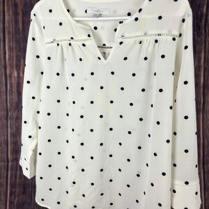 Fever Cream and Black Relaxed 3/4 Sleeve Blouse